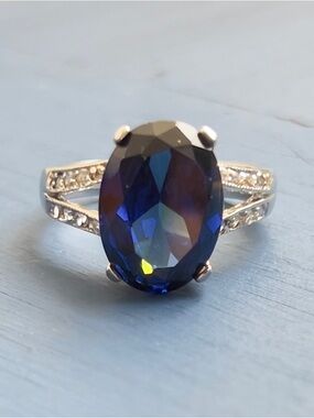 LUXURY 18KT GE Royal Sapphire Blue Cathedral Statement Ring 8.25